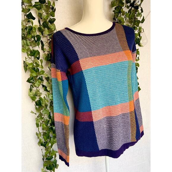 The Limited Purple Blue Orange Plaid Crew Neck Sweater Women’s size XS - Picture 4 of 12